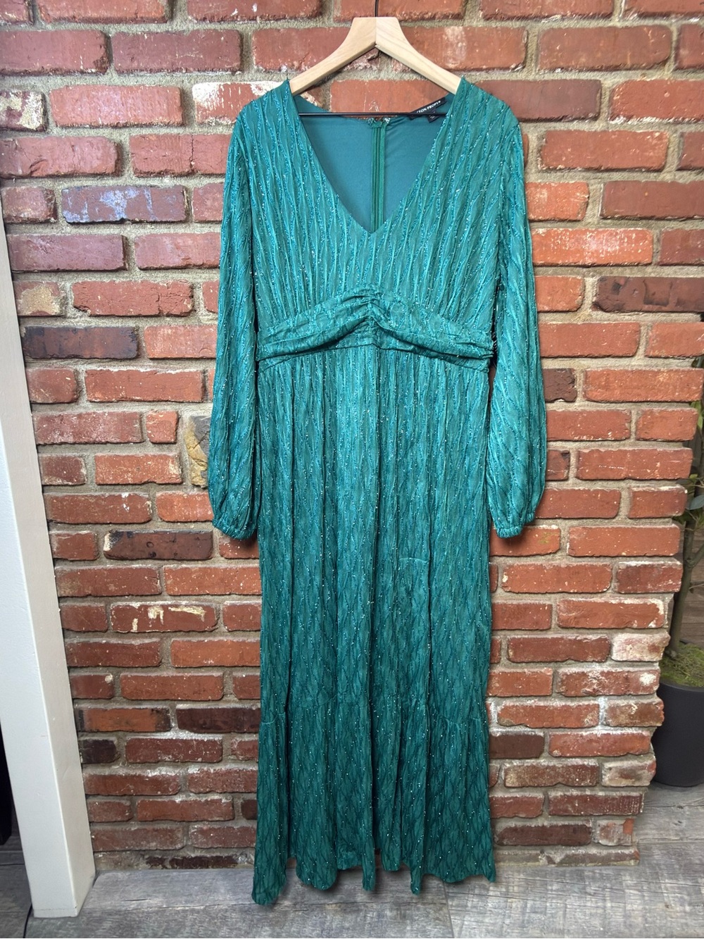 BOSTON PROPER Teal Ruched V-Neck Long Sleeve Maxi Dress Size 18 Party Evening